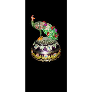 Peacock Jeweled Trinket Box with SWAROVSKI Crystals RUCINNI 2.5” TallX2.5X2.5”